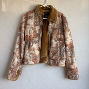 Vintage Brown Floral Camo Faux Fur Jacket